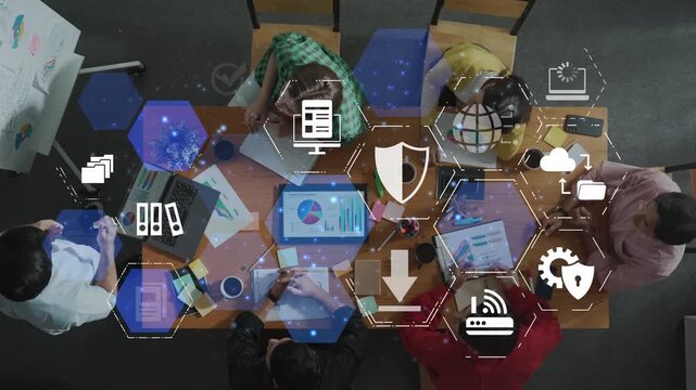 Concept design of managing online documents with cloud storage, digital file management, and secure sharing. Online documents improve workflow, online documents enhance security. Funnel