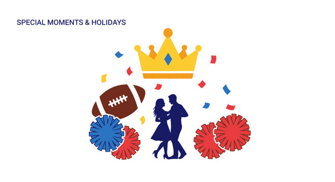 Couple dancing with football and crown.