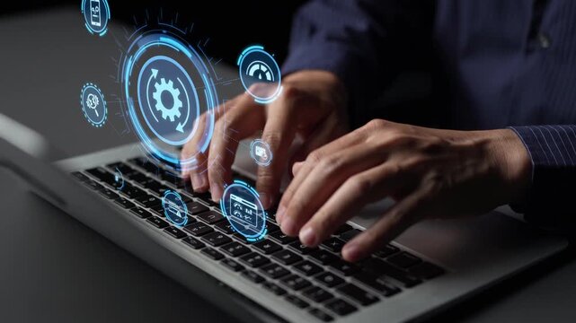 Predictive maintenance icons for industry, automation, smart factory and manufacturing showing data analysis, monitoring, robotics and system optimization with advanced maintenance solutions. Funnel