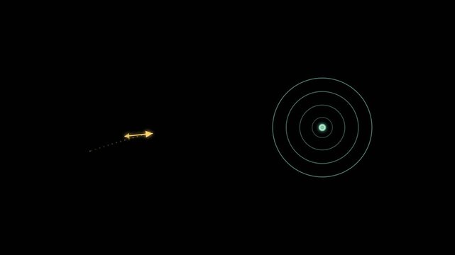Glowing arrow flying and striking the center of a target, business goal achievement and precision motion graphic on transparent background