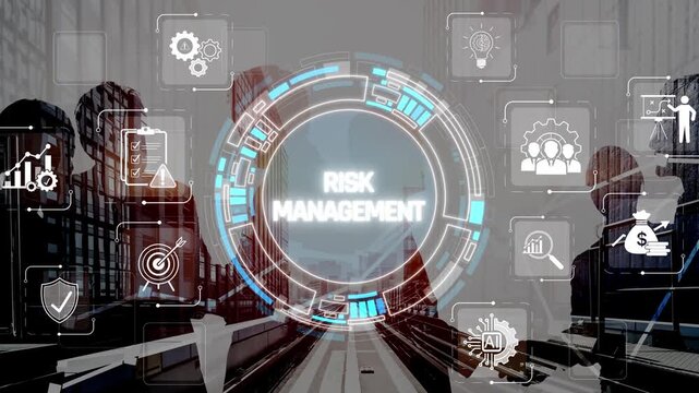 Modern Risk Management Concepts Illustrated with Digital Icons in a Corporate Environment Featuring Abstract Elements and Business Professionals Sigmoid