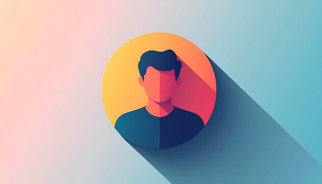 Flat design male avatar icon with long shadow on a circular gradient background.