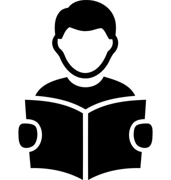 Black icon of a person reading a book