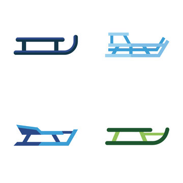 Set of Colorful Winter Sled Icons for Outdoor Activities