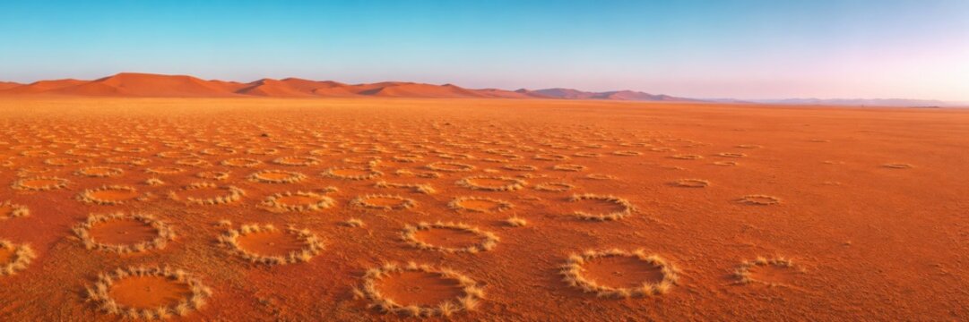 Namib Desert Fairy Circles Across Orange Sand Panorama