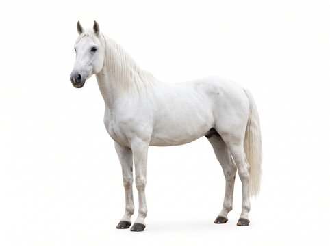Majestic White Horse Standing Gracefully Isolated on a Clean White Background