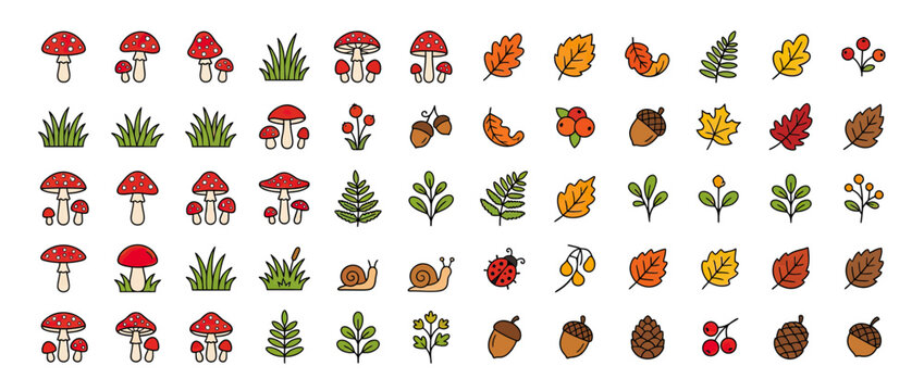 Autumn Nature Elements Collection - Pixel Art Style