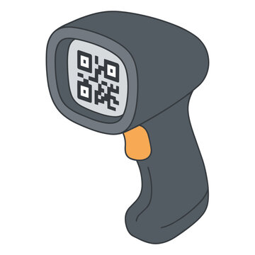 Digital QR code scanner device for contactless payments. Handheld barcode reader with QR code technology for retail and security applications.