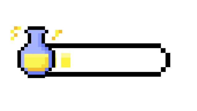 Retro Pixel Art Game Interface Element Potion Bottle and Progress Bar Indicating Energy or Mana Level, Ideal for Vintage Gaming UI and RPG Health Displays