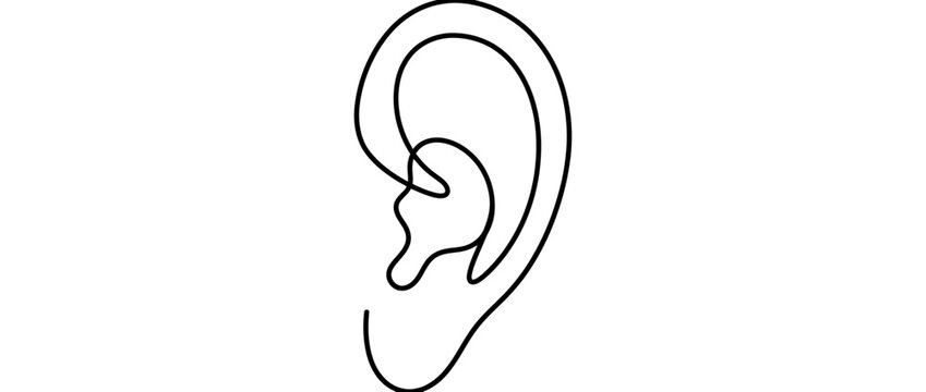 Minimalist continuous line drawing of a human ear