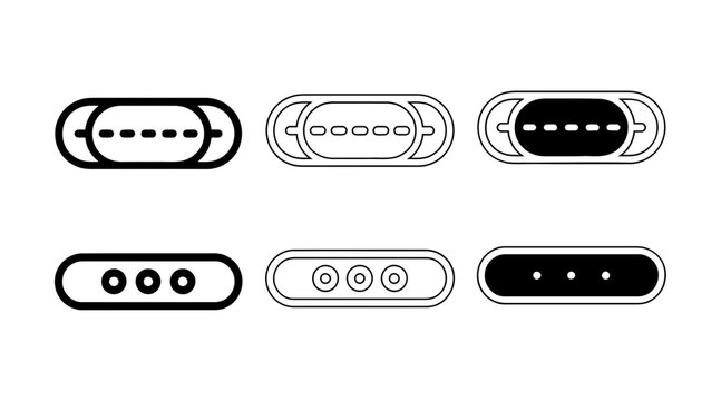 Modern minimalist light switch and socket icons set in black and white isolated on transparent background, Vector