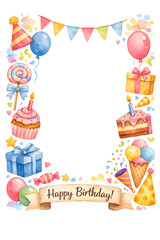 Fototapeta premium brithday frame decoration watercolour style for invitation cutout isolated on transparen png