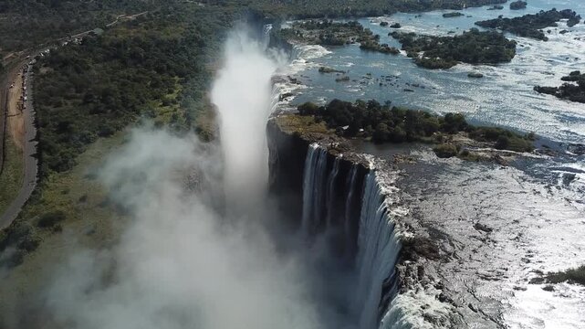 Aerial view of Victoria Falls on the border of Zimbabwe and Zambia