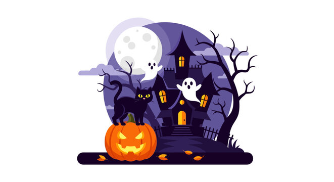 Halloween Ghost Standing Near House.