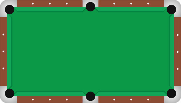 Clean flat vector illustration of a top view billiard pool table. Ideal for sports, recreation, game graphics, educational materials, web, print, and design projects.