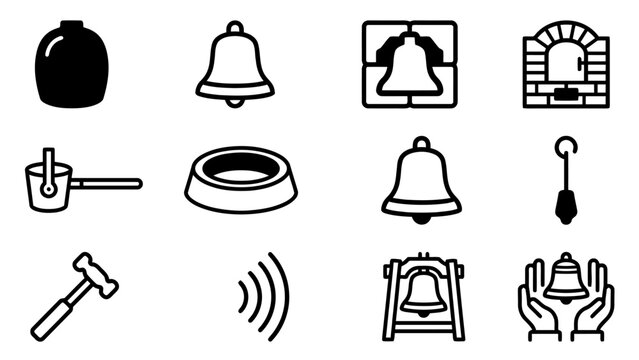 Slovak minimal line art pictogram icons set featuring bells, pottery, and tools for diverse applications