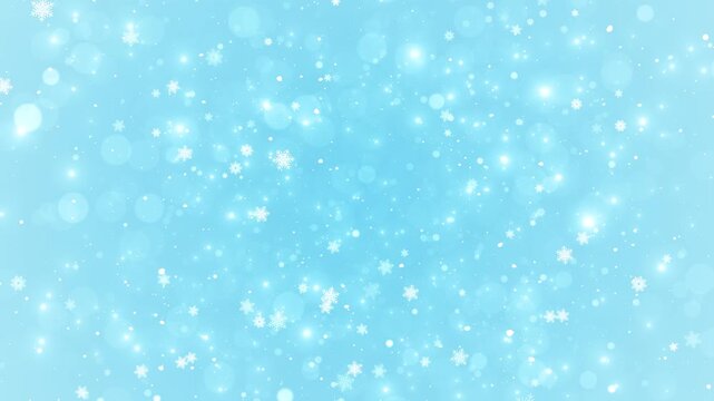 Soft blue winter snowflake background falling flakes, glowing bokeh, and gentle sparkle icy field. Christmas winter greetings, holiday intros, festive slideshows, seasonal ads, calm motion backdrops.