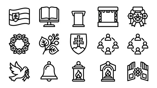Slovak national symbols and cultural icons minimal line art pictograms collection