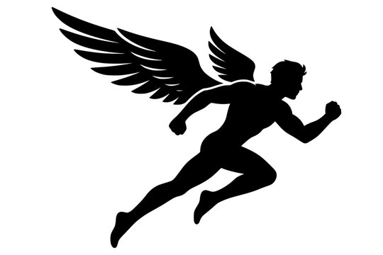 Black Silhouette of a Running Winged Man Illustration