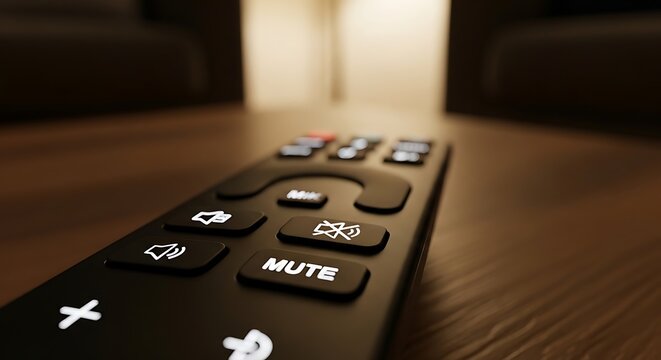 Remote control close up on mute button