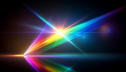 Fototapeta premium Abstract Rainbow Light Ray Background with Glowing Prismatic Spectrum Effect and Lens Flare Reflections on Dark Surface