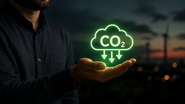 Carbon Emissions Monitoring and CO2 Reduction Concept with Industrial Engineer, Environmental Sustainability, Carbon Footprint Management and Green Industry