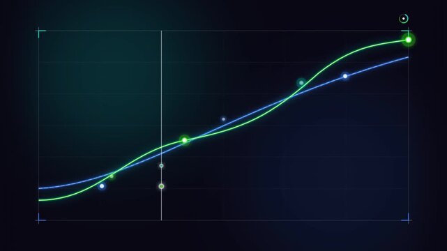 Animated digital line chart showing growth data analysis on dark grid