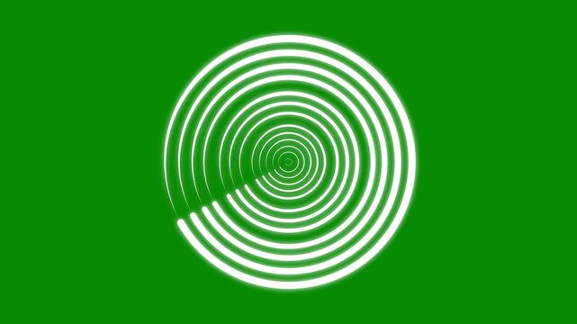 Glowing neon concentric circle radar ring green screen animated line loop hud tech target scanning element progress motion graphic overlay video 4k chroma key interface digital abstract element
