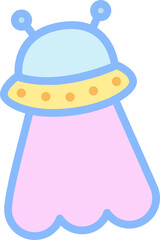 Cute Pastel UFO Spaceship Beaming Light Vector Illustration isolated on Transparent Background © Nur