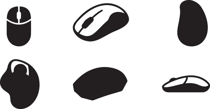 Six black computer mouse icons in different styles Vector