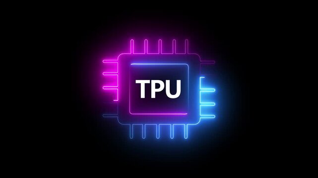 Glowing Neon TPU Processor Chip Icon Animation Loop Tensor Processing Unit AI Accelerator Symbol Isolated on Black Background Motion Graphic