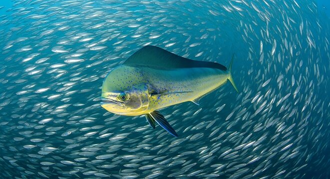 Mahi mahi in a school of sardines