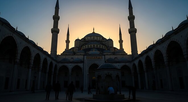 Blue mosque at sunset in istanbul turkey