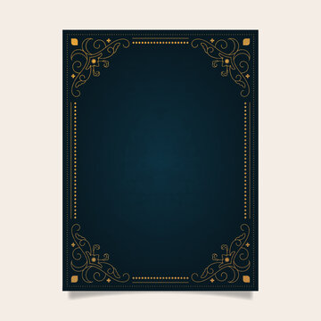 Gold vintage border design on dark navy paper texture luxury background