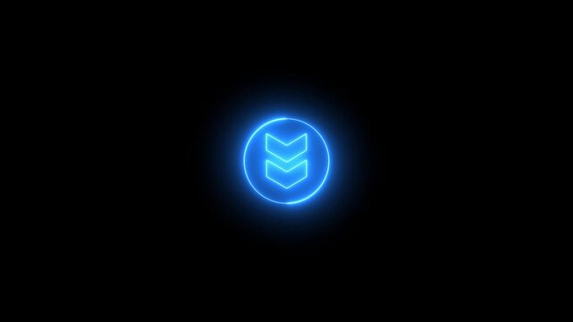 Glowing neon arrow down directional icon animation.