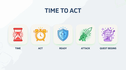 Fototapeta premium Time to Act Business Concept Motivational Icons Set