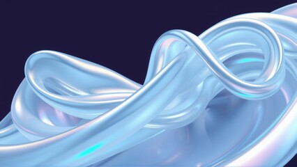 Fototapeta premium Fluid silver shape curves, reflecting light. Smooth surface creates abstract form against dark background. Minimalist design, elegant.