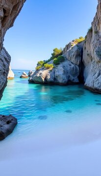 Secluded cove with turquoise waters and powdery white sand, sandy, getaway