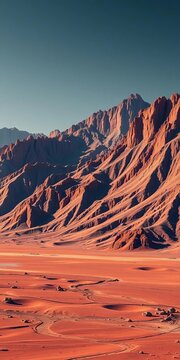Rugged mountain range rises from Martian plain, with craters and canyons etched into its surface, canyoned landscape, mars geography