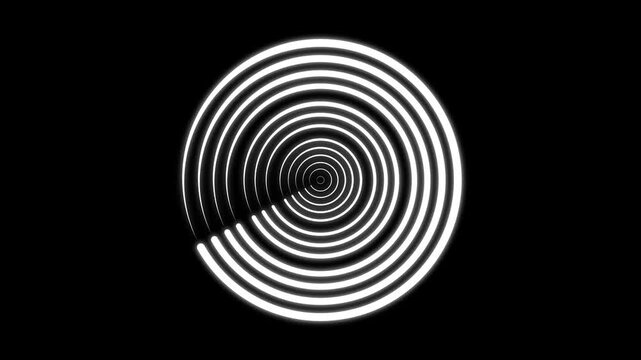 Glowing neon concentric circle radar ring black background animated line loop hud tech target scanning progress motion graphic overlay video 4k interface abstract processing futuristic element