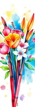 Watercolor illustration of hockey stick bouquet, decorative, artistic