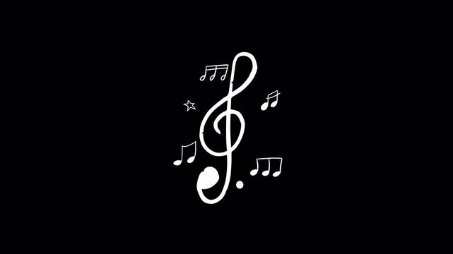white treble clef animation on transparent background 4k 