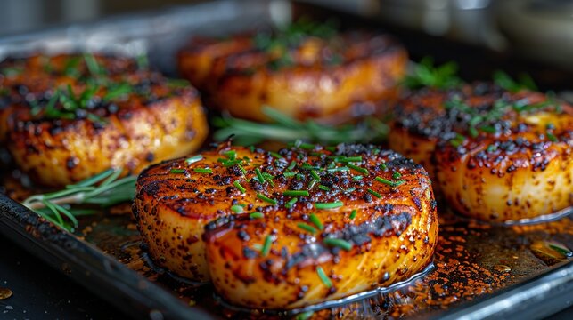 Grilled Fresh Scallops with Melted Butter Close Up Gourmet Seafood Photography