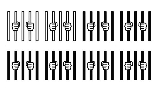 刑務所の格子を握る手を描いた白黒のコンセプトイラスト