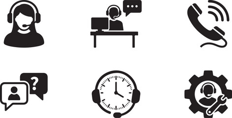 Fototapeta premium Six black customer service icons set Vector