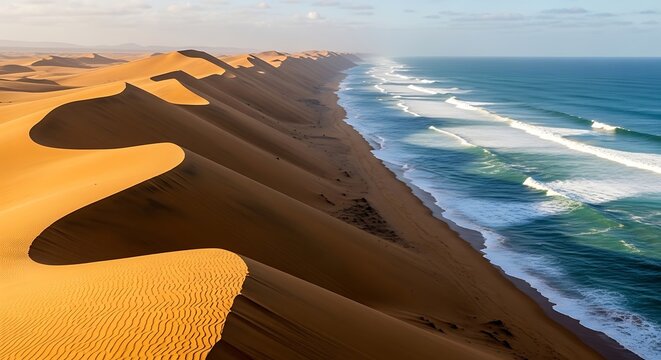 Dunes of the namib desert meeting the atlantic ocean