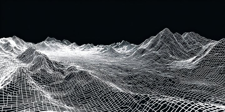 Abstract wireframe landscape against a dark background representing technology or data