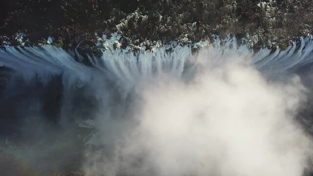 Aerial view of Victoria Falls waterfall and mist on the border of Zambia and Zimbabwe