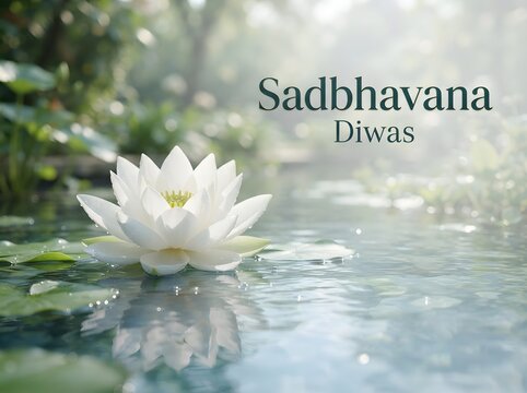 Beautiful white lotus flower blooming on water for sadbhavana diwas celebration greeting