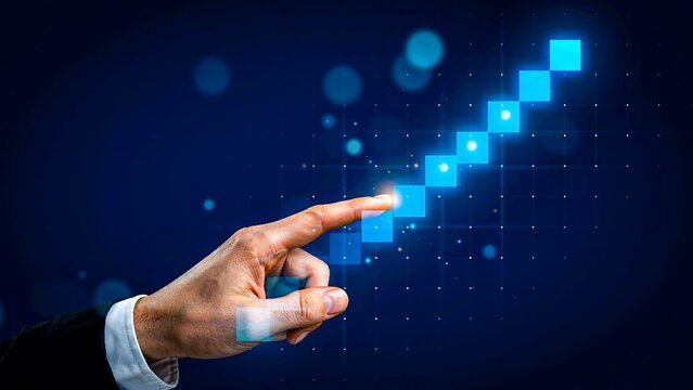 Business hand touching digital growth chart representing financial success and progress